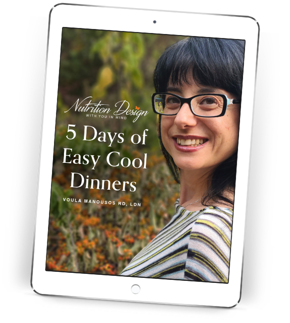 "5 Days of Easy Cool Dinners to Jump Start Your Mindful Weight Management Journey!" Recipe Book Cover displayed on an iPad