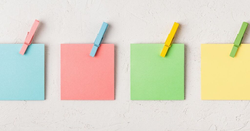 Blank post it notes ready to be hung up so the SMART goals for weight loss can be visible in someone's everyday life
