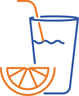 An icon drawing of a drink with a slice of orange for food combinations weightloss principle