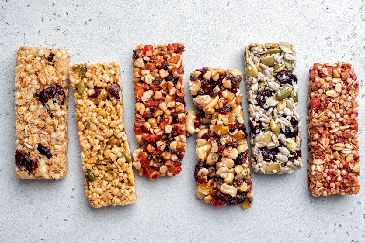 variety of snack energy bars