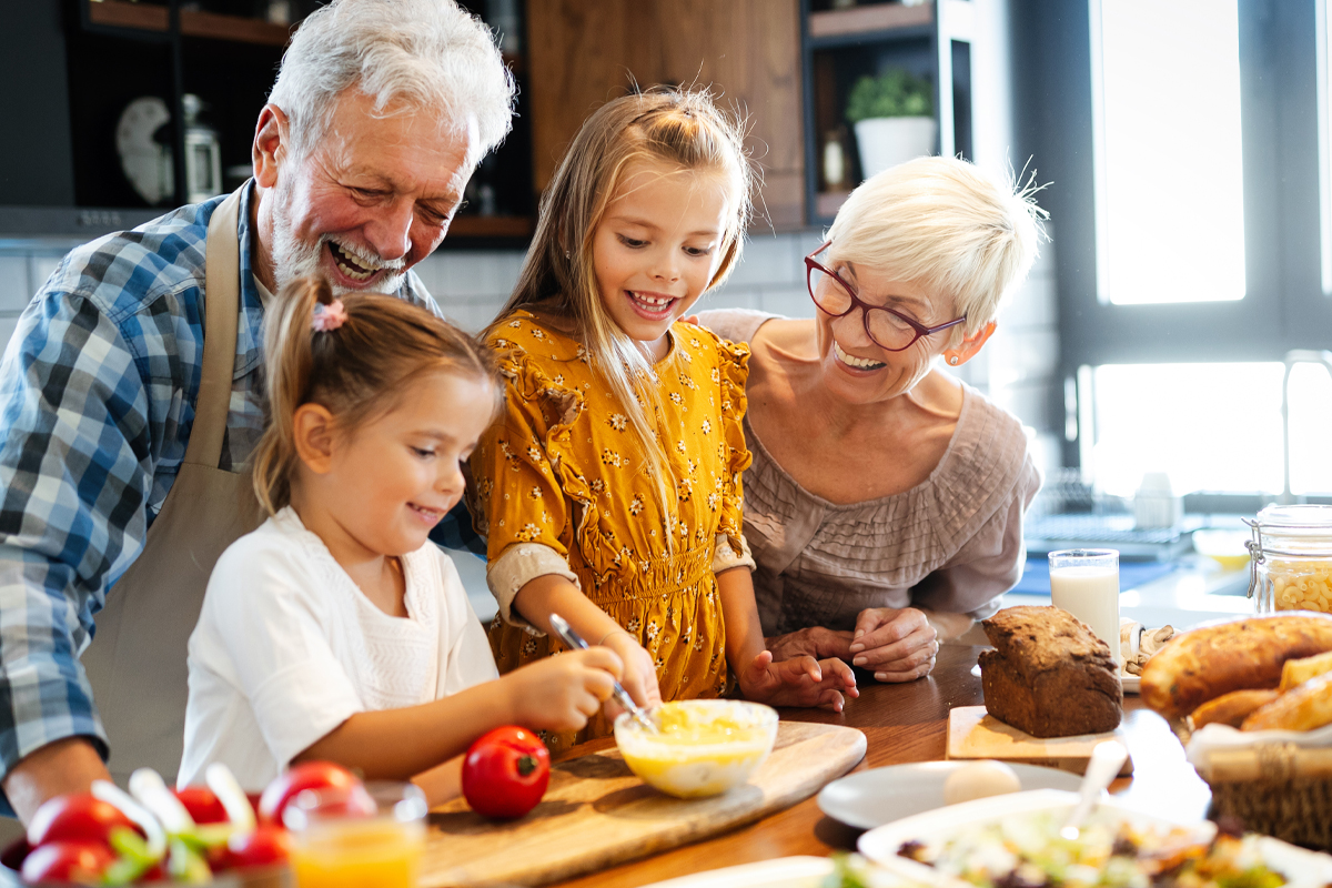 preparing food multiple generations - healthy eating habits concept