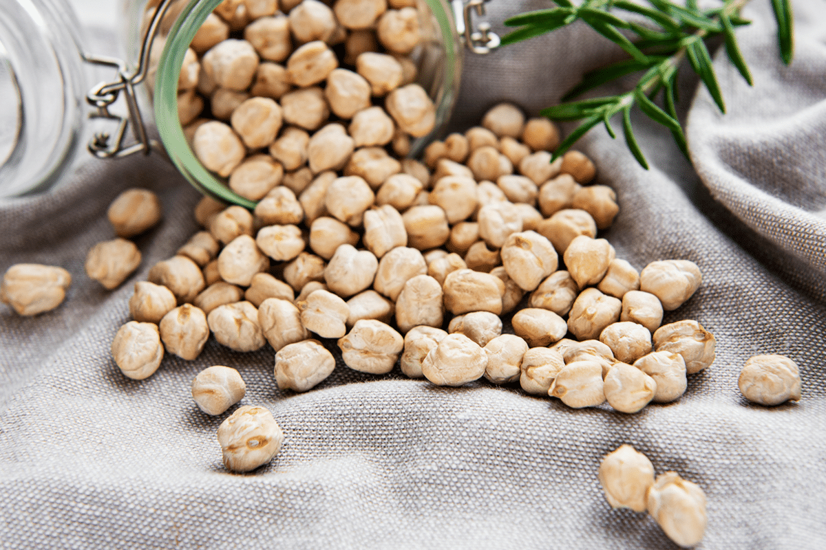 chickpeas for fiber and protein - dried chickpeas coming out of a jar