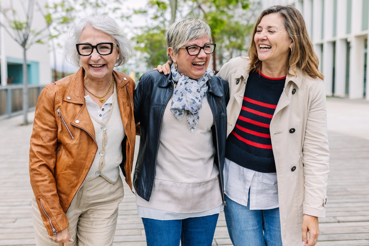Avoid stress eating concept - friends walking together